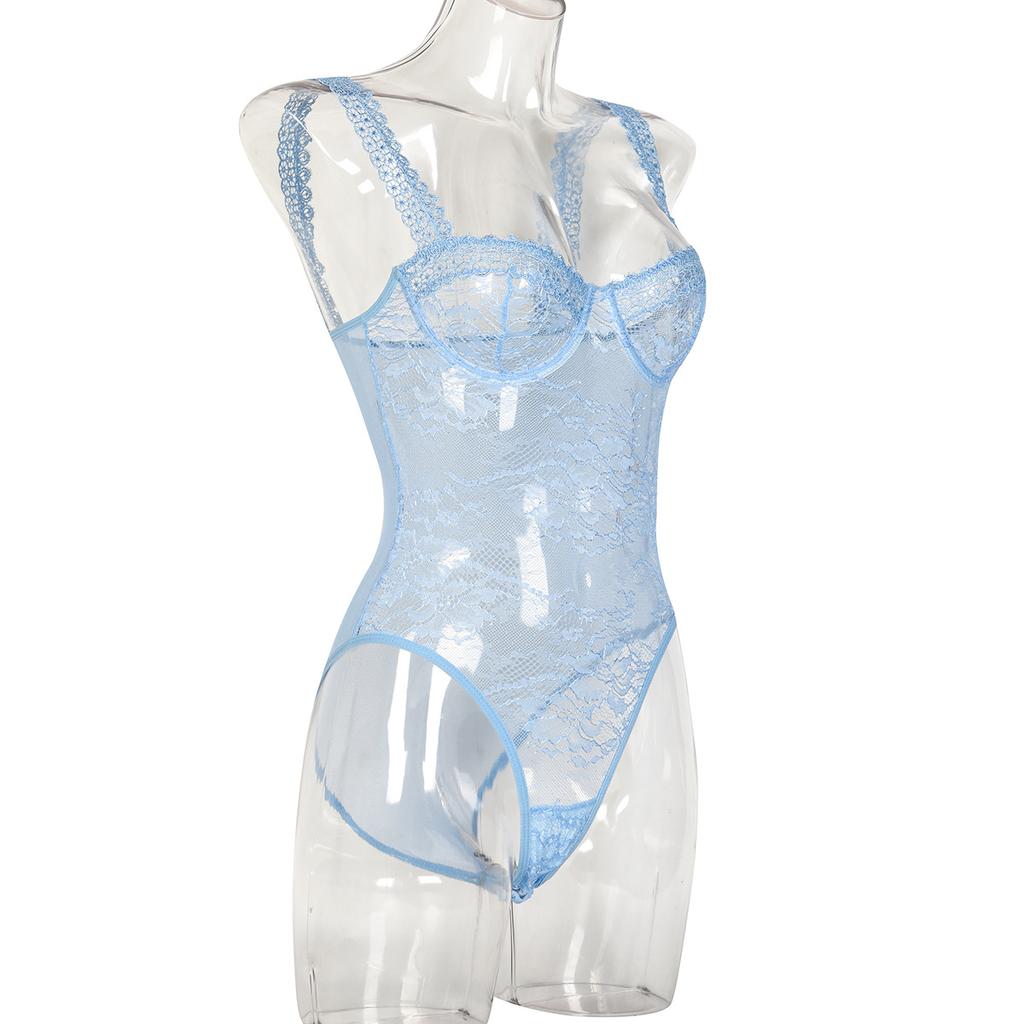 Erotische Dessous Damen-Body, sexy Spitzen-Blumen-Body mit bequemer Passform