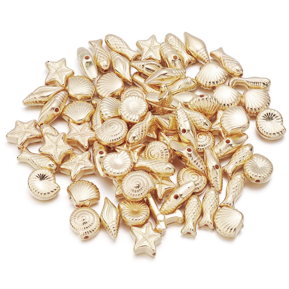 Apx 65pcs/lot CCB Ocean Series Beads Gold Color Conch Fish Charm Bead for DIY Necklace Bracelet Jewelry Making Findings