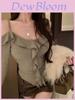 Lily Lace Off Shoulder Sweater With Ruffle Hem For Spring Casual Wear