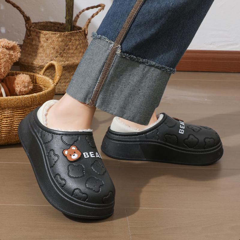 Fashion Comwarm Winter Fluffy Slippers For Women Waterproof Concise Cotton Slides Plush Lining Slides Furry Warm Cozy Women's Slippers