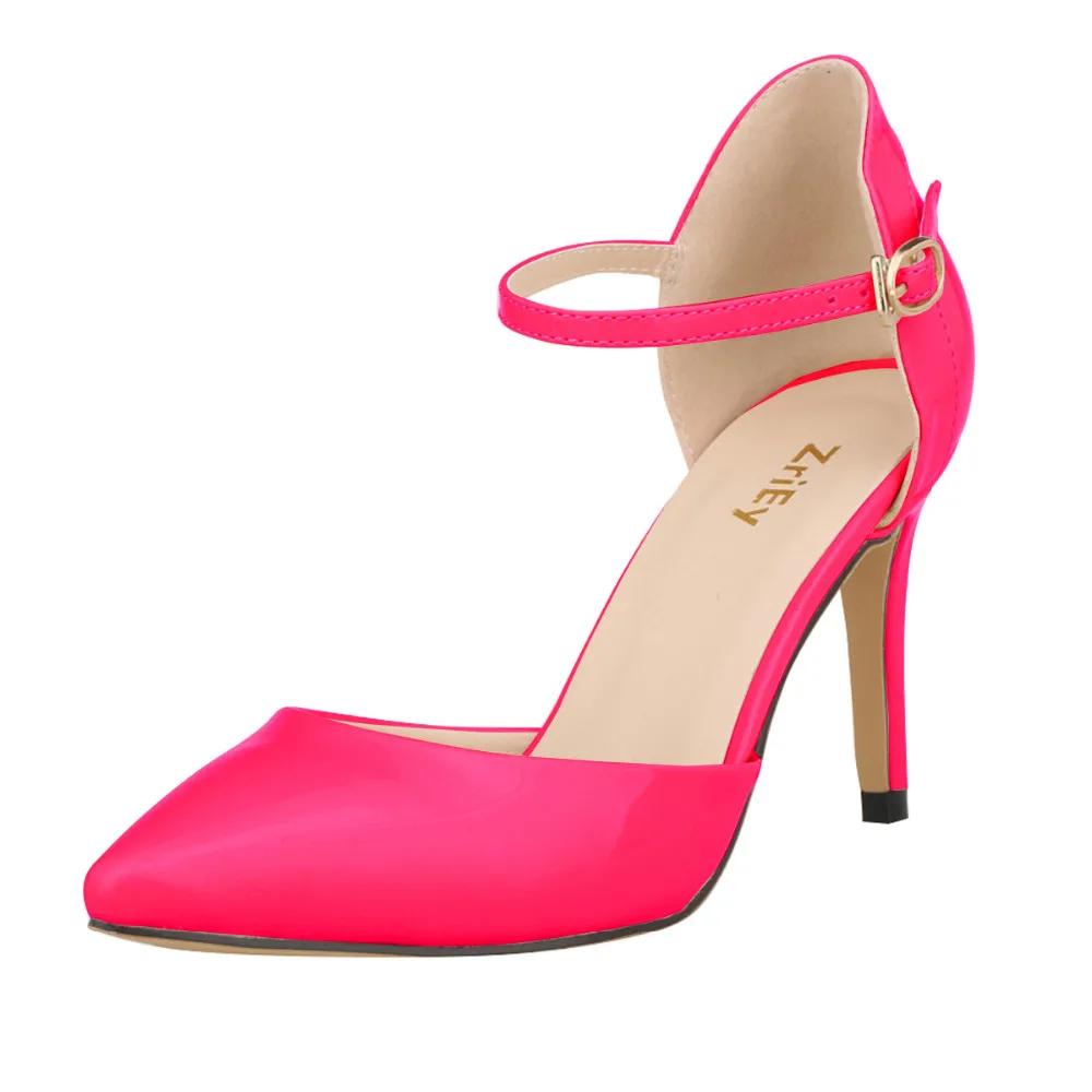 Novos Scarpins Femininos Bico Fino Couro Envernizado Salto Alto Sandálias Sexy de Tira no Tornozelo Sapatos Femininos de Festa Casamento 952-7PA