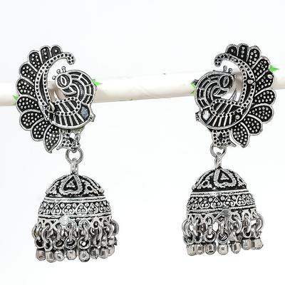 Natural Indian Look Jhumki Gemstone Silver Tribal Bali Earring 2.01" V4v22