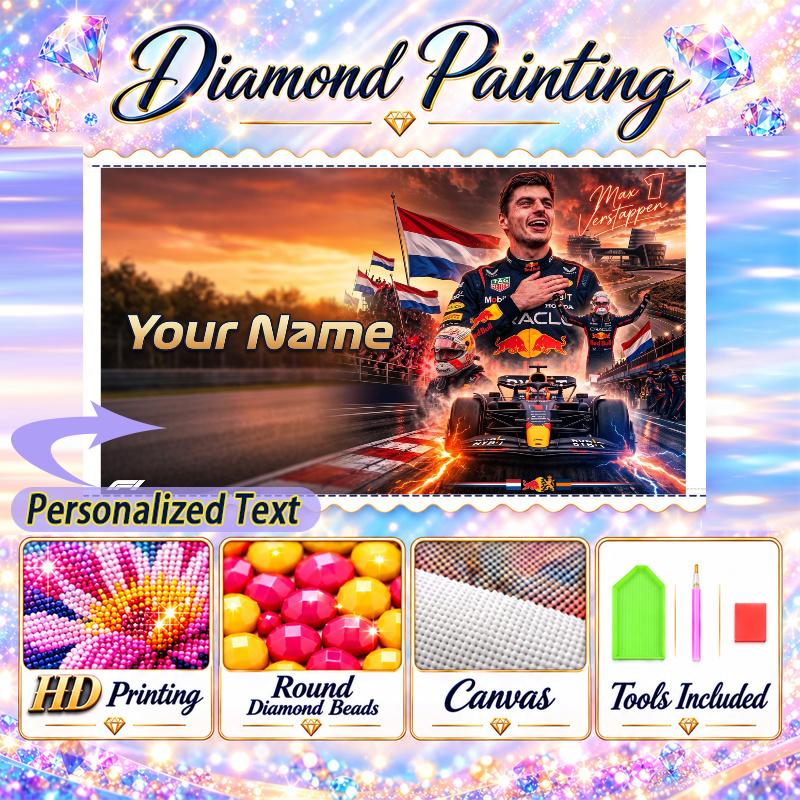 Max Verstappen 5D DIY Malowanie Diamentami Niestandardowe Imię Tekst, Pełne Wiertło Mozaika z Cyrkonii Sztuka Prezent do Domu