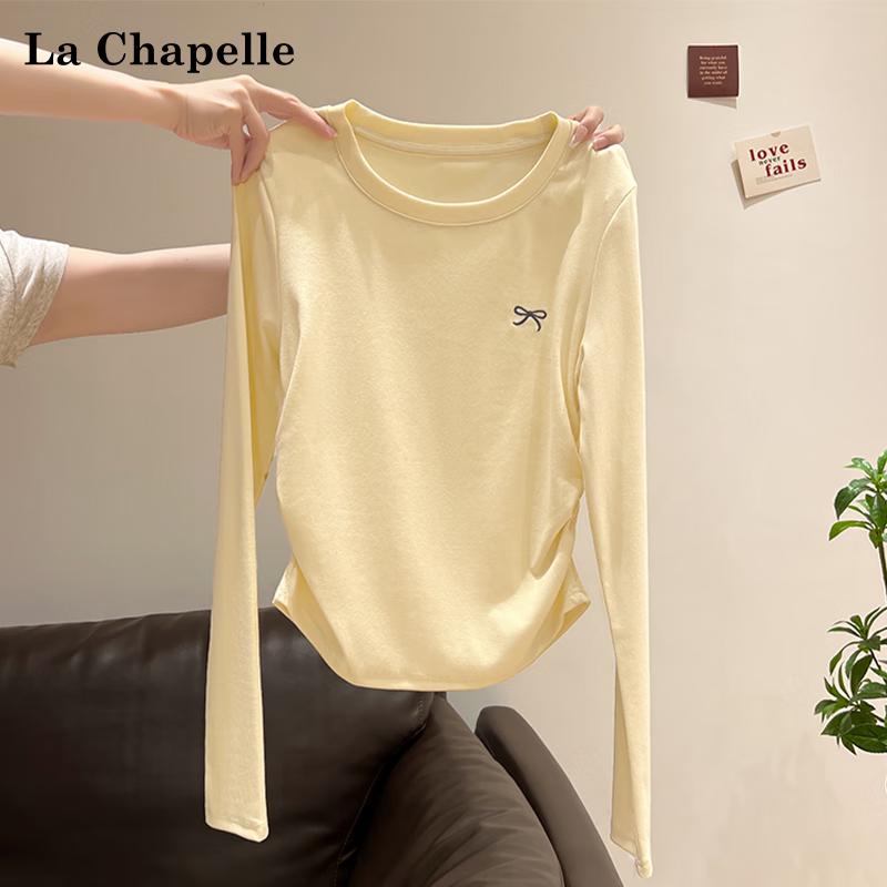 La Chapelle 2025 Autumn Butterfly Embroidered Pleated Long Sleeve T-Shirt S