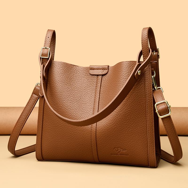 2025 Solid Color Shoulder Bag for Women High-quality Soft Leather Casual Tote Bag Ladies Vintage Crossbody Messenger Handbag Sac
