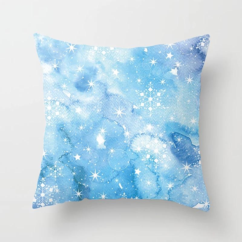 Blauer Schneeflocken Weihnachts-Kissenbezug Heimdeko Ornament Anhänger Geschenk Kissen