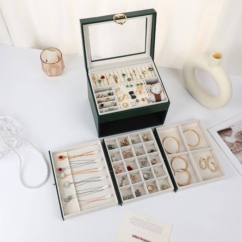 

Retro Green 4-Layer Window Jewelry Box