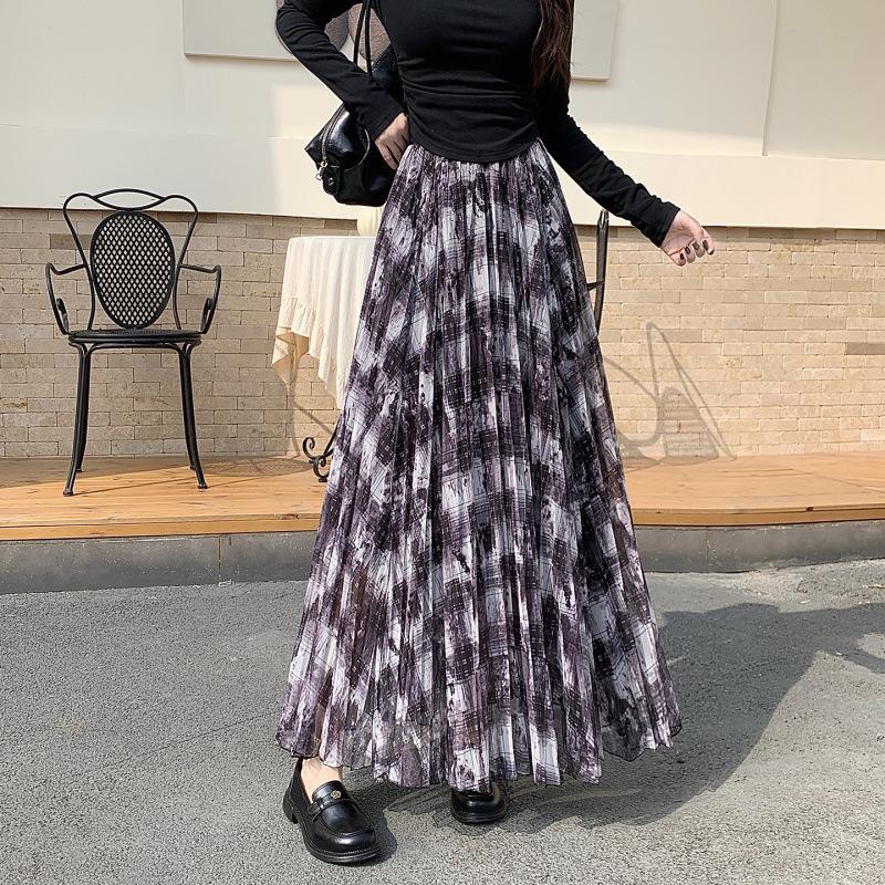 Весна 2026 Французская неровная ретро клетчатая юбка А-силуэта с высокой талией One Size