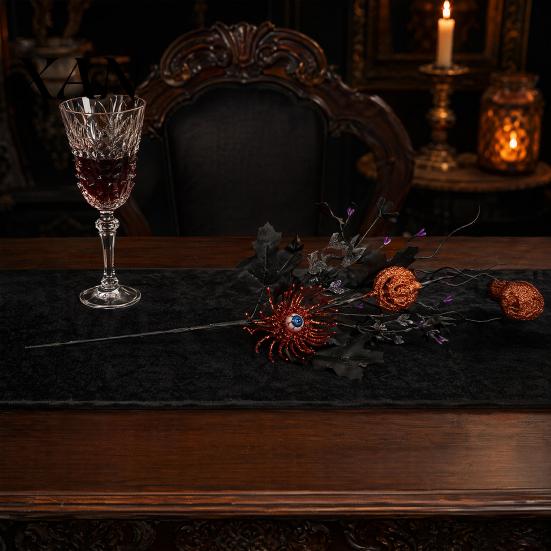Realistic Halloween Patterns Artificial Branch with Pumpkin And Eyeball, Black Glitter Fake Twig Decorations Maple Leaves for Gothic Vase Filler,