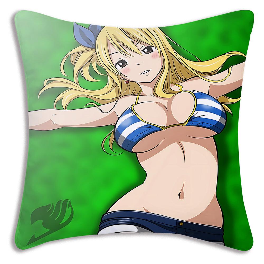 Anime Fairys tails Pillow Covers Cartoon Sofa Decorative Home Double-sided Printing Short Plush Cute Cushion Cover