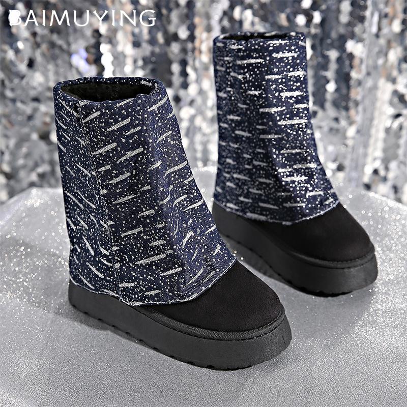 Suede Platform Women Mid Calf Boots Flats Fashion Casual Shoes Woman 2025 Trend Winter Designer Walking Warm Snow Botas Mujer