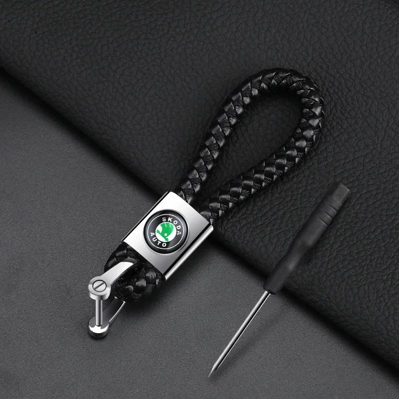 Car Metal Keychain Leather Key Ring 3D Logo Key Case Car Styling For Skoda Octavia 2 3 Kodiaq Rapid A5 A7 Fabia Karoq Accessorie wsjn67