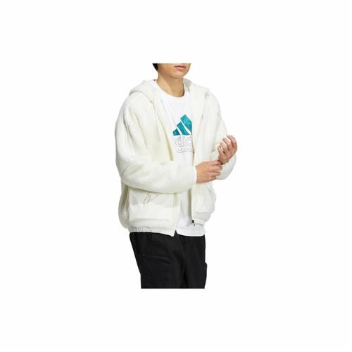 adidas Logo Embroidered Hooded Zip-Up Work Jacket for Men, White