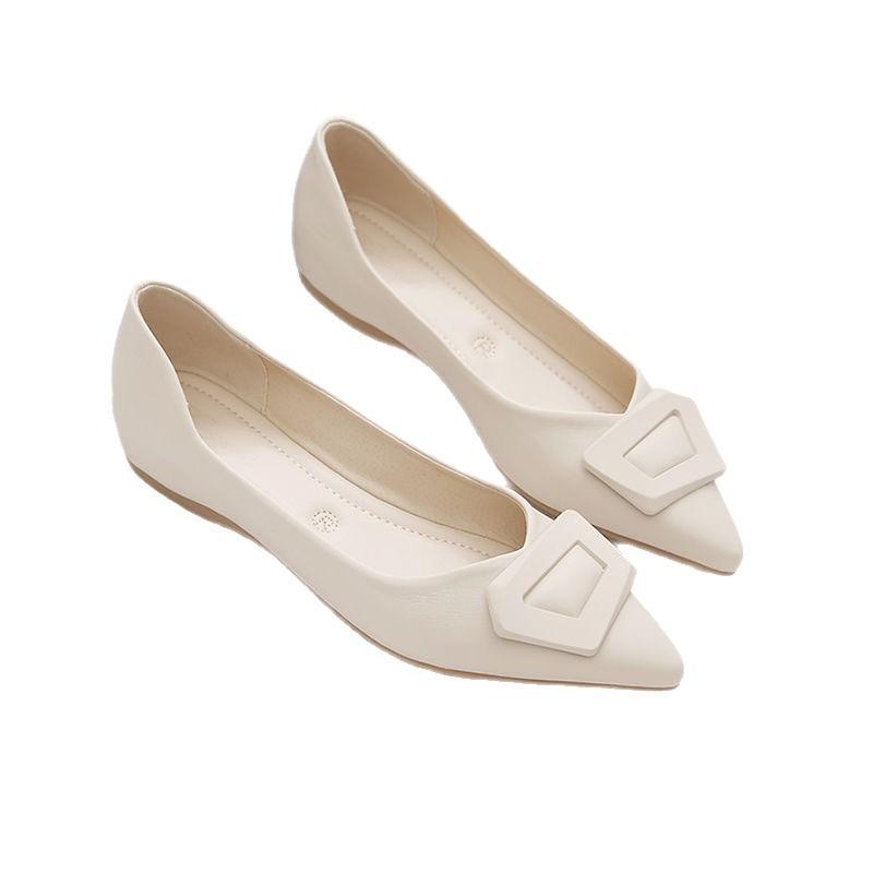 Single Shoes Women's Fashion Spring Women's Pointed Head Soft Sole Not Tired Feet Comfortable Soft Leather Flat Shoes Simple Wind Shoes