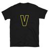 Letter V Yellow Bold Font Simple Black T-Shirt