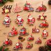Santa Claus Decor 12/24/36Pcs Christmas Wooden Ornaments, Red Truck Hanging Decorations with Rope, Xmas Window Tree Pendant, Holiday for Home