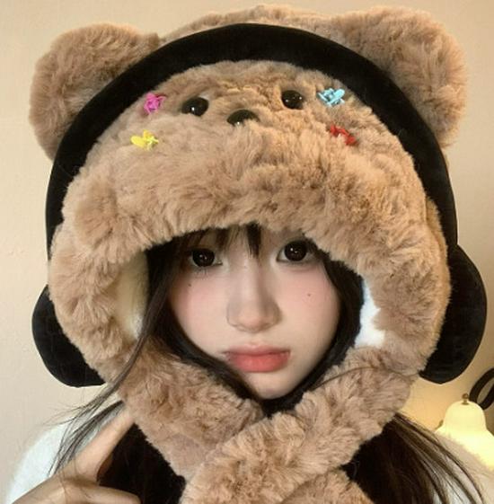 

Женская милая шапка-шарф с ушками медведя: Плюшевый, Утепленный, Теплый Пуловер с Защитой Ушей для Осени и Зимы