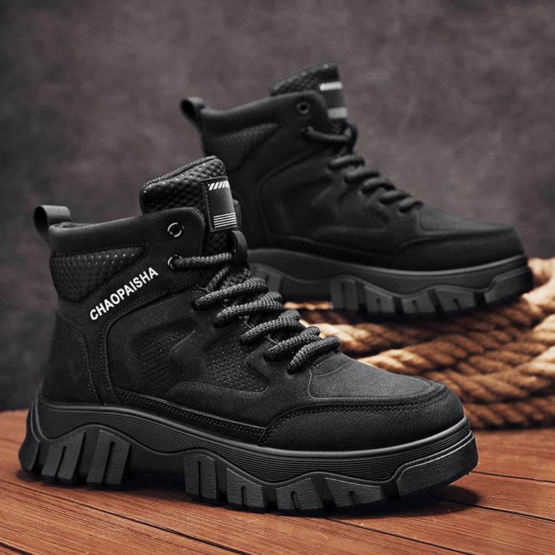 Men's shoes autumn and winter 2024 new men's high-top retro tooling casual height increase wear-resistant locomotive Martin boots tide