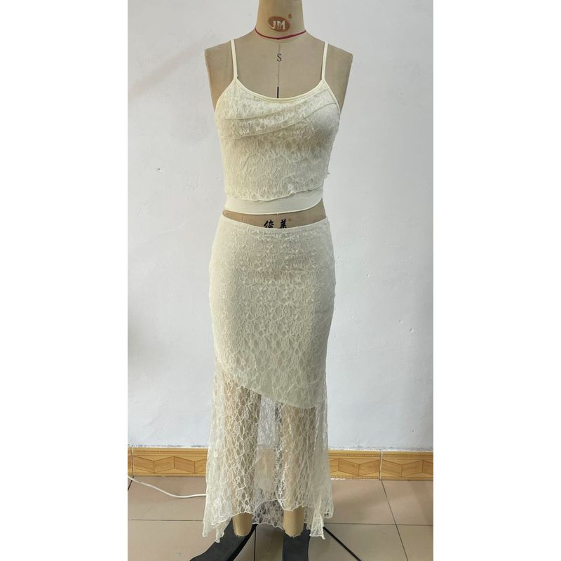 Tank Top and Skirt Set Western Style New Fashion Lace Cami Skirt Sets