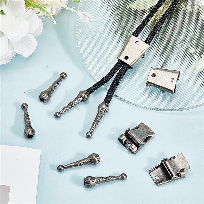 A95D-1 Set Iron Bolo Tie Findings Kit Bolo Tie Tips Replacement End Caps Kit Tie Buckle Accessories For Bolo Tie Making