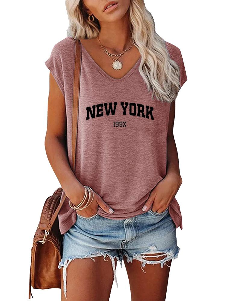 

Women Fashion V Neck Printed T-shirt Summer Casual Short Sleeve Top XXL