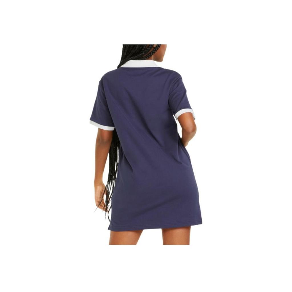 Puma Logo Print Polo Neck Loose Breathable Sports Casual Short Sleeve Dress Women Dresses Blue 671727-06