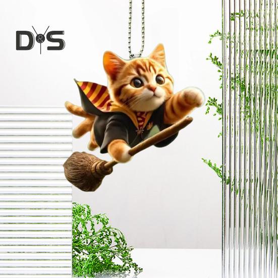 Cat Shaped Pendant Car Rearview Mirror Ornament with Lanyard Easy To Hang Realistic Looking Acrylic Christmas Hanging Decoration