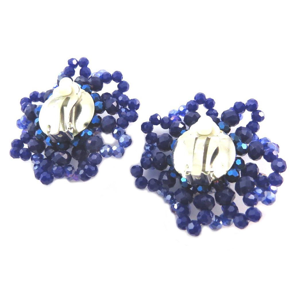 Lily-Crystal [P4430] - Blue 'Callas' Artisan Ear Clips - 4.5 Cm