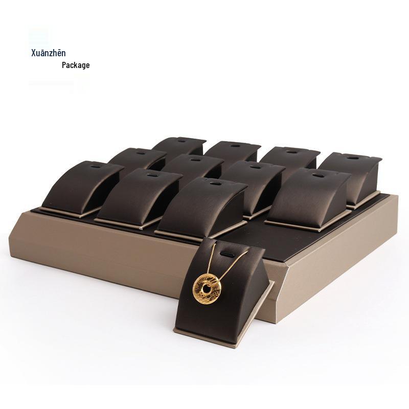 Champagne Brown Jewelry Tray with 12-Position Magnetic Pendant and Chain Display Stand