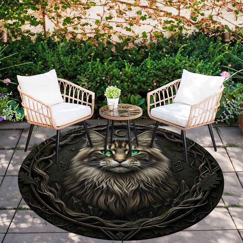 Black Maine Coon pattern round rug,Carpet Rug for Living Room Bedroom  Playroom ,Non-slip Floor Mat,Holiday Gifts and Birthday Gifts.