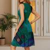 Women's Summer Dress V Neck Sleeveless Casual Textured Print Hem Pleated Dress