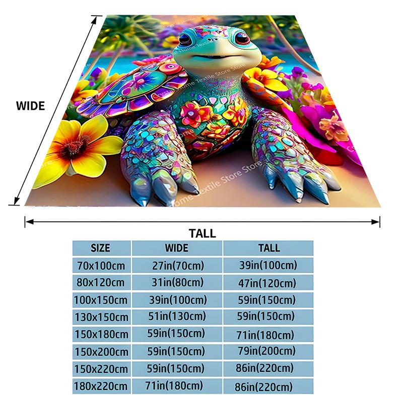 Playful Turtle Floral Design Flannel Blanket,Soft Warm Throw Blanket Nap Blanket For Couch Sofa Office Bed Camping Trave Blanket