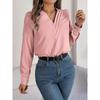 Womens Dressy Casual Shirts Long Sleeve Layered V Neck Solid Elagant Tops Fall Winter Preppy Business Office Blouse
