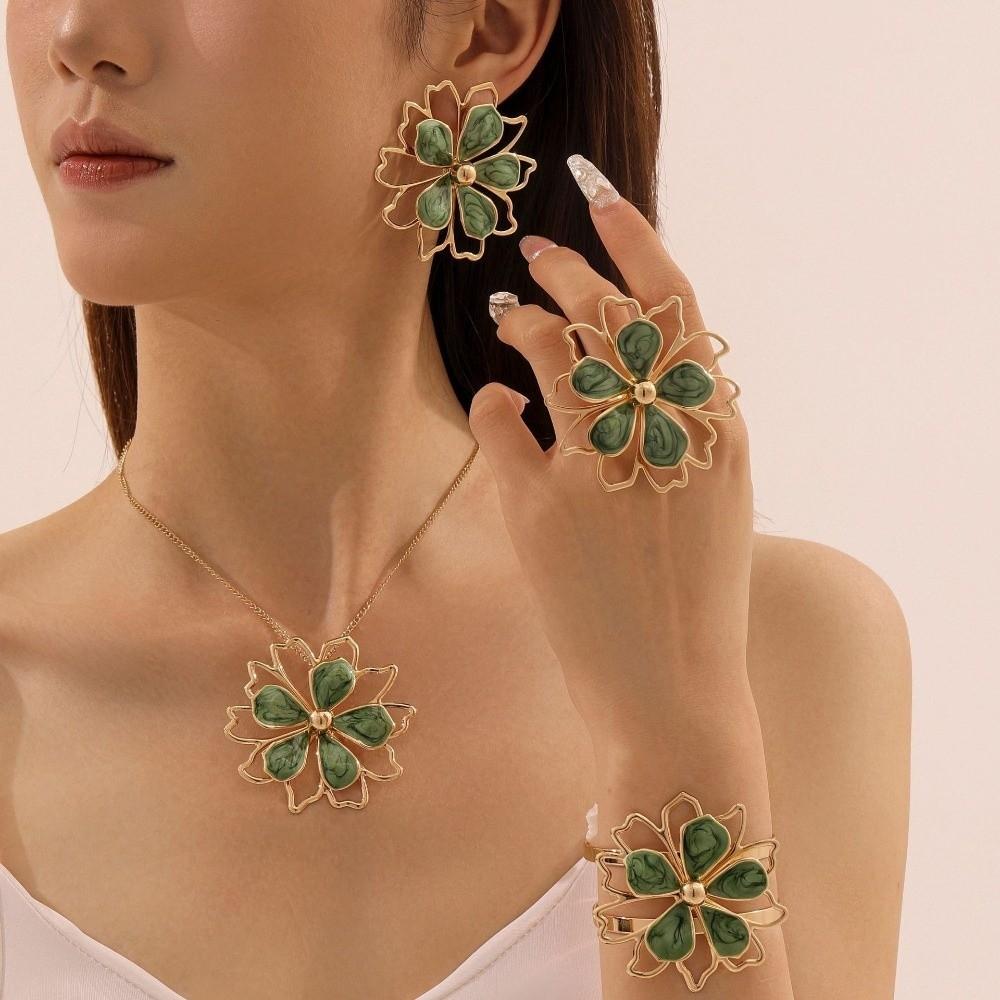 Double Layer 3D Lotus Flower Jewelry Set Hollow Out Flower Necklace Gifts Flower Jewelry Set Women