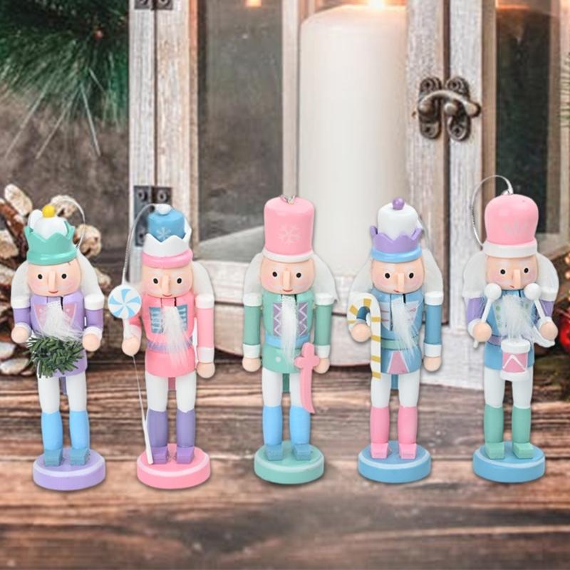 6pcs Festival Wood Soldier Figurines Holiday Nutcrackers Ornament in Soft Color for Creative Party Decoration