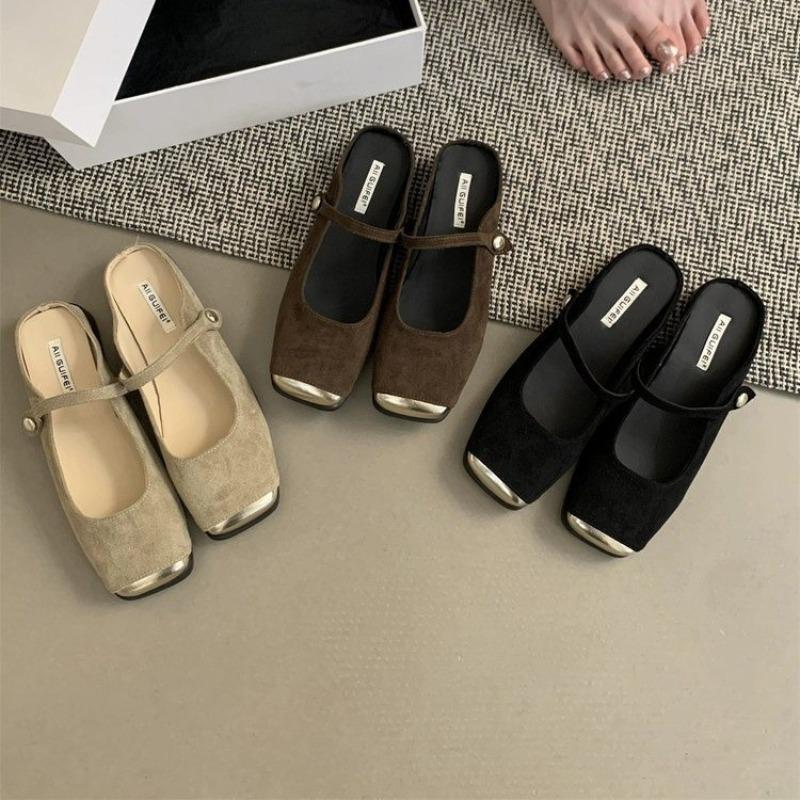 Fashion Hot Selling 2025 New French Evening Breeze Gentle Toe Slippers Summer Fairy-Style Muller Single Shoes Casual Flat Women'S Shoes