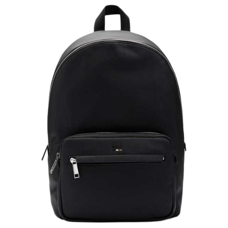 Hugo Boss Polished Metal Trim Synthetic Leather Backpack Men backpack Black 50536499 Basic Set (Bag+Dust Bag)