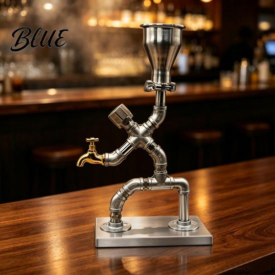 Metal Wine Accessory Vintage Industrial Dispenser Pipe Liquor Dispenser with Brass Tap Countertop Unique Spirit Whiskey Vodka Stand Home