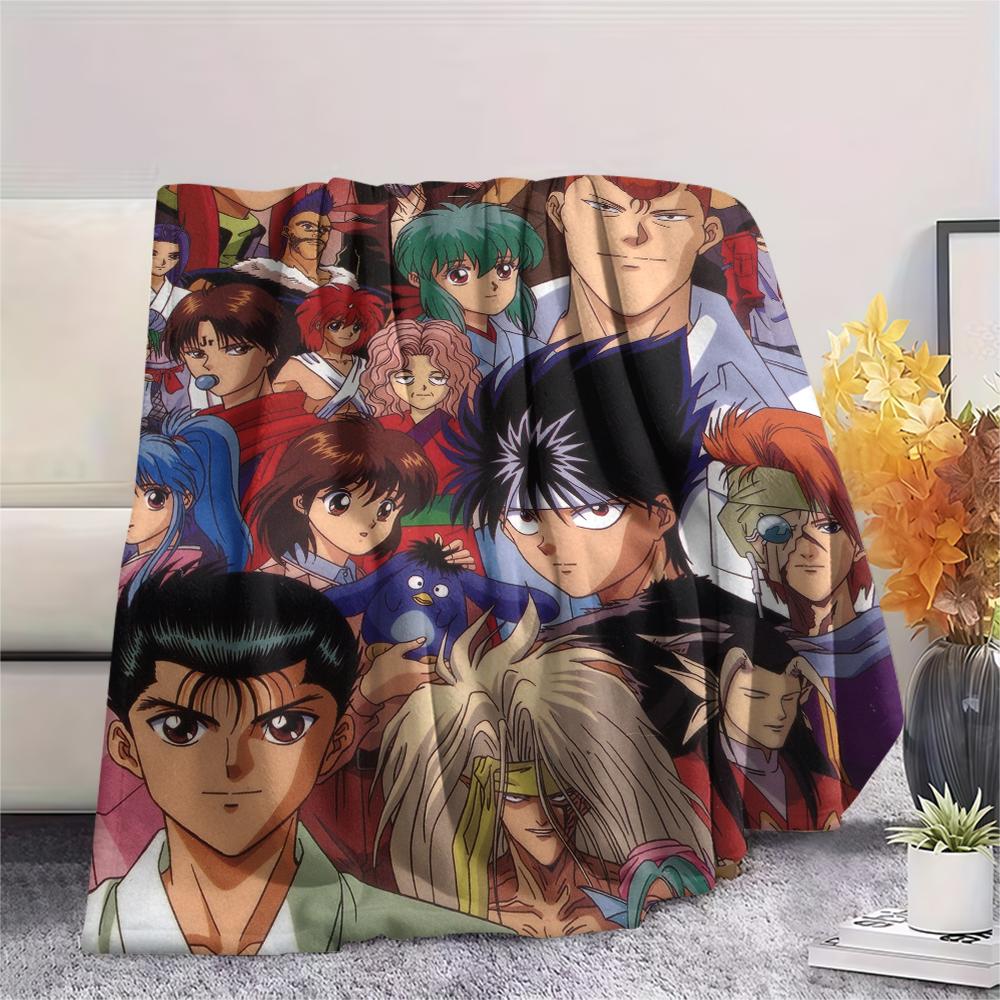 1Pc YuYu Hakusho Print Flannel Blanket, High quality Comfortable for All Seasons, Home Decor, Warmth and Comfort, Perfect for Christmas Gifts