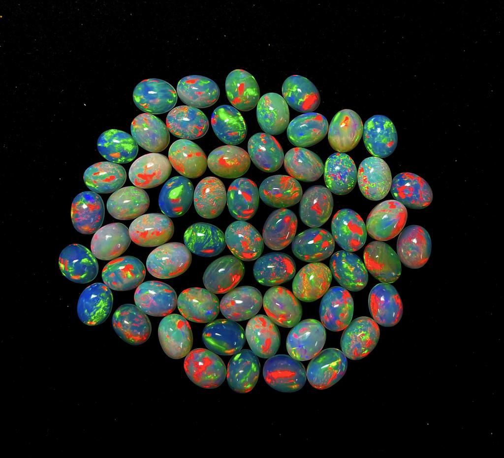 Natural Ethiopian Opal Oval Cabochon Loose Gemstone Lot 20 Pcs Multi Fire Opal Cabochon Gemstone For Jewelry Making