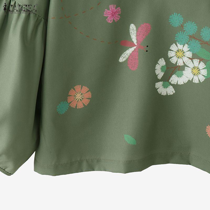 ZANZEA Women Casual V-Neck Loose Long Sleeve Floral Blouse