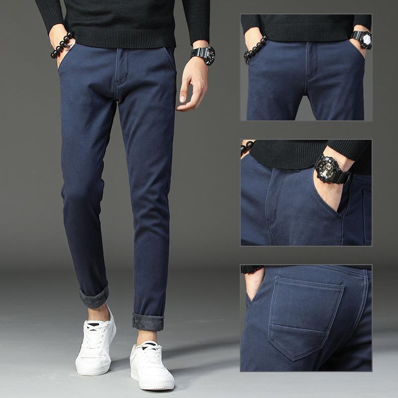 

2024 Новые осенне-зимние высококачественные свободные повседневные брюки с добавлением бархата и утолщения, мужские деловые брюки для зимней носки 38 синий
