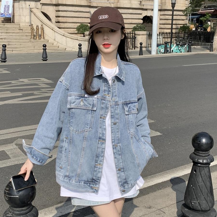 Autumn New Korean Style Loose Light Blue Jacket Loose Denim Jacket Women Top BF Style Lazy Style