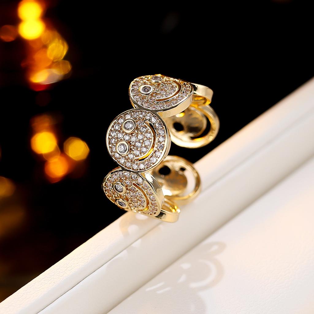 Women Smile Face Bracelet Ring Set Fashion Minimalist Zircon Jewelry Perfect For Party Gathering Wear