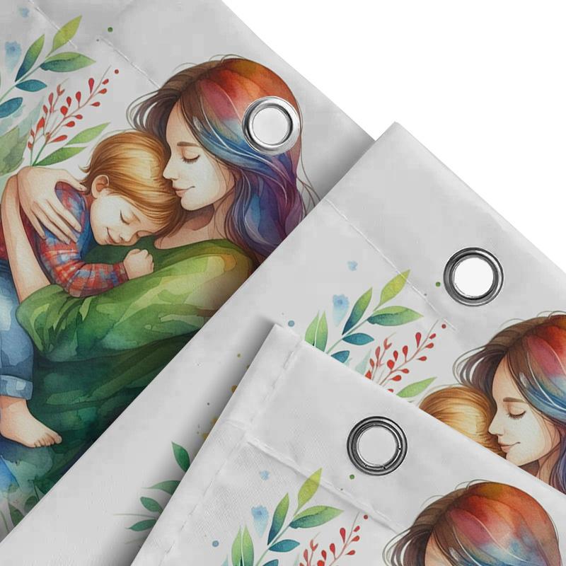 Mother And Child Watercolor Shower Curtain - Warm Embrace Design W60H190(CM)-1 Pcs
