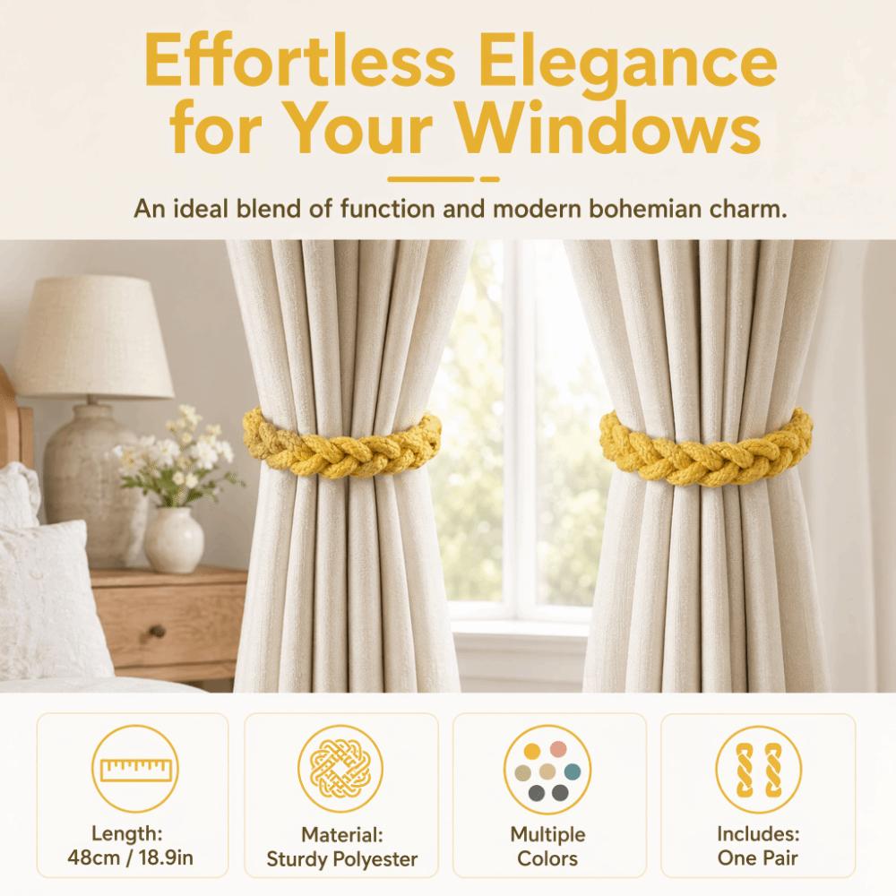 1 Pair Boho Style Braid Curtain Straps Fashion Curtain Buckle Magnetic Curtain Tieback Decoration
