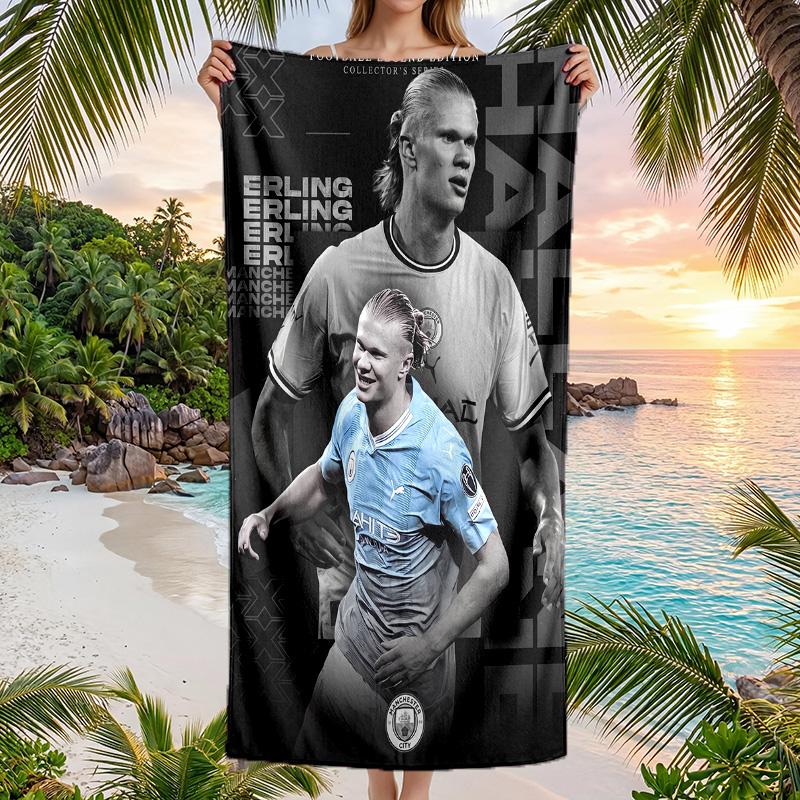 Erling Haaland Druck Schnelltrocknendes Strandtuch Mikrofaser Saugfähig Tragbares Reise-Badetuch