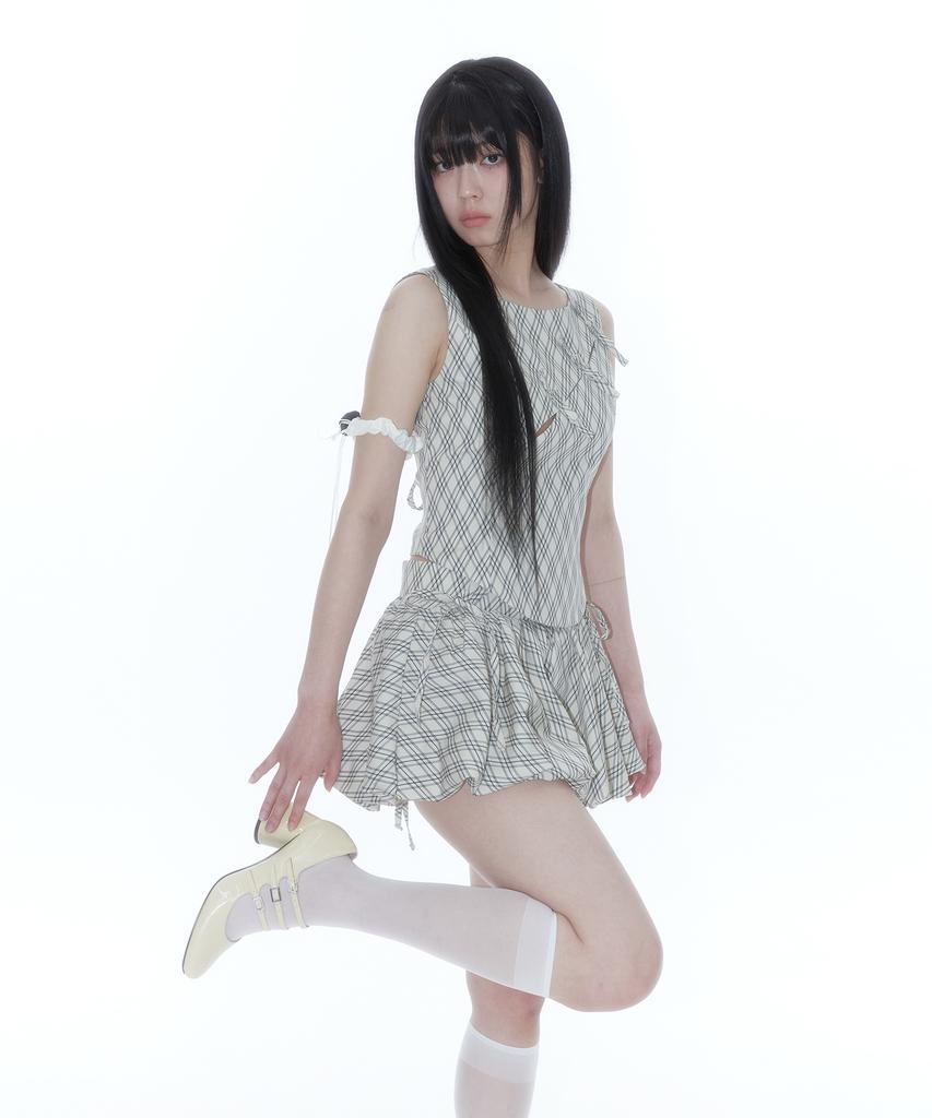 Kasiko Fairy Ribbon Bubble Skirt Checked