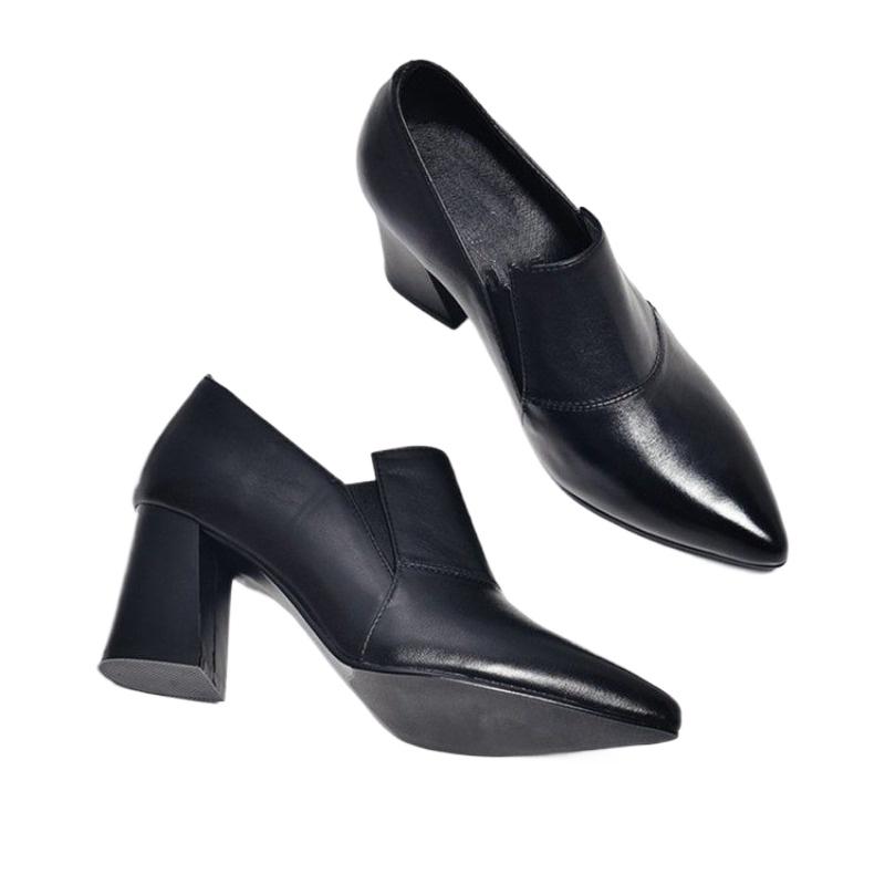 Fashion Fashion Block Heel Slip-on Non-Slip Wear-Resistant Single Shoes Autumn New Pointed Toe Deep Mouth High Heels