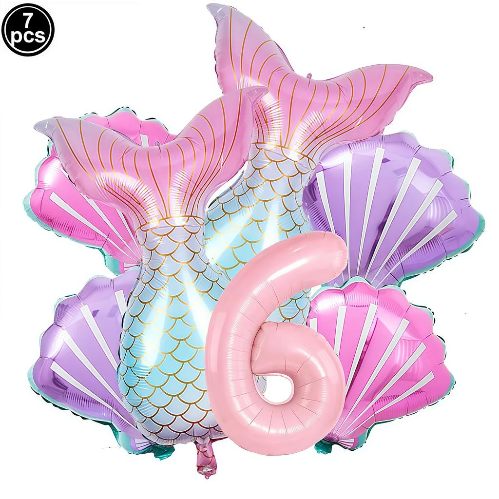 Little Mermaid Party Balloons Set 32Inch Number 1-9 Foil Balloon Mermaid Ocean Theme Girl Birthday Party Decoration Baby Shower